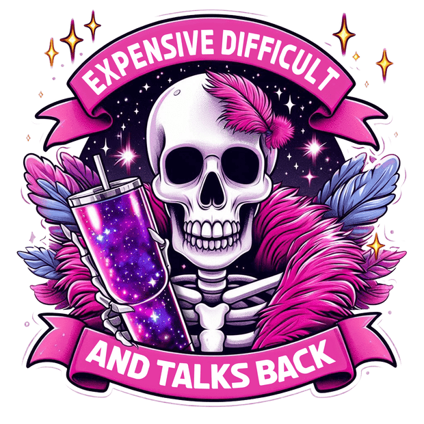 Skeleton Pink & Purple Feathers DTF (direct-to-film) Transfer