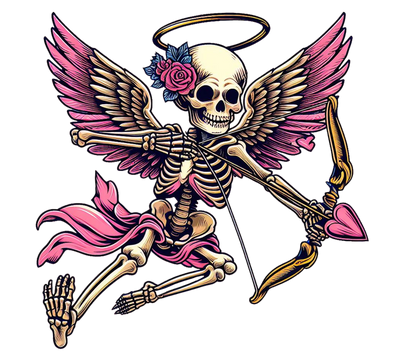 Skeleton With Pink Wings Cupid Valentine DTF (direct-to-film) Transfer