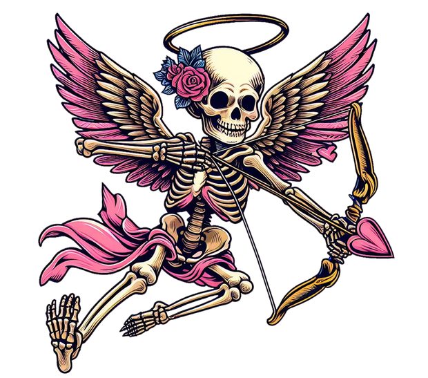 Skeleton With Pink Wings Cupid Valentine DTF (direct-to-film) Transfer