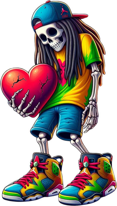 Skeleton With Rainbow Shoes Holding Heart DTF (direct-to-film) Transfer