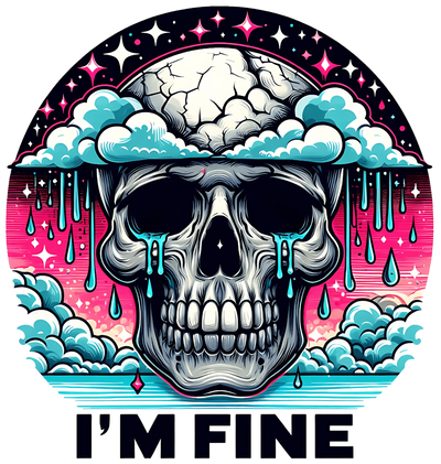 Skeleton with Dripping Blue Brain I'm Fine DTF (direct-to-film) Transfer