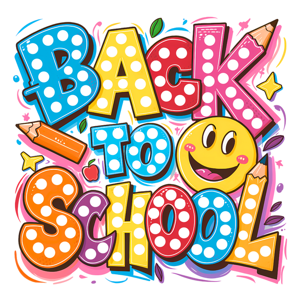 Smiley Back to School White Spots DTF (direct-to-film) Transfer