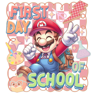 Smiling Mario First Day of School DTF (direct-to-film) Transfer