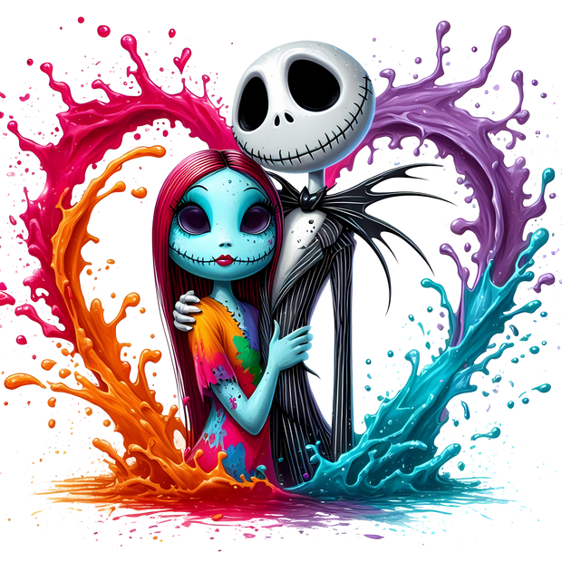Smiling Nightmare Couple Color Drip DTF (direct-to-film) Transfer