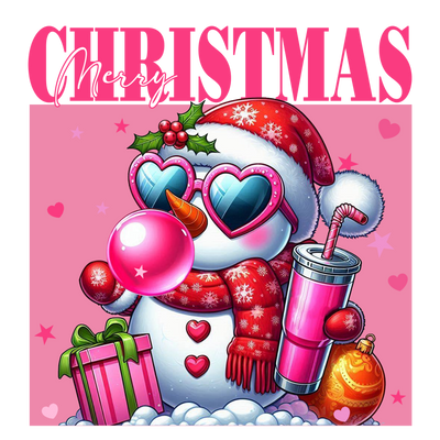 Snowman With Pink Cup Bubble & Gift DTF (direct-to-film) Transfer