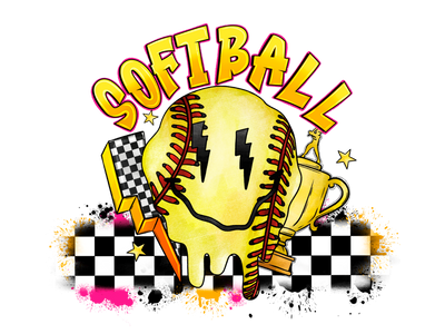 Softball Retro Smiley Face DTF Transfer (direct to film)