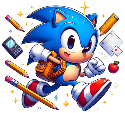 Sonic Running with School Supplies DTF (direct-to-film) Transfer