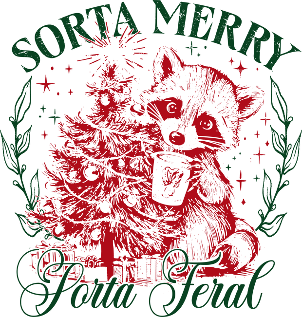 Sorta Merry Sorta Feral Coon and Christmas Tree DTF (direct-to-film) Transfer