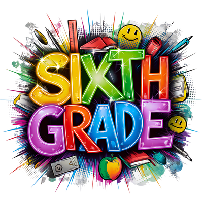 Sparkling Sixth Grade & Yellow Faces DTF (direct-to-film) Transfer