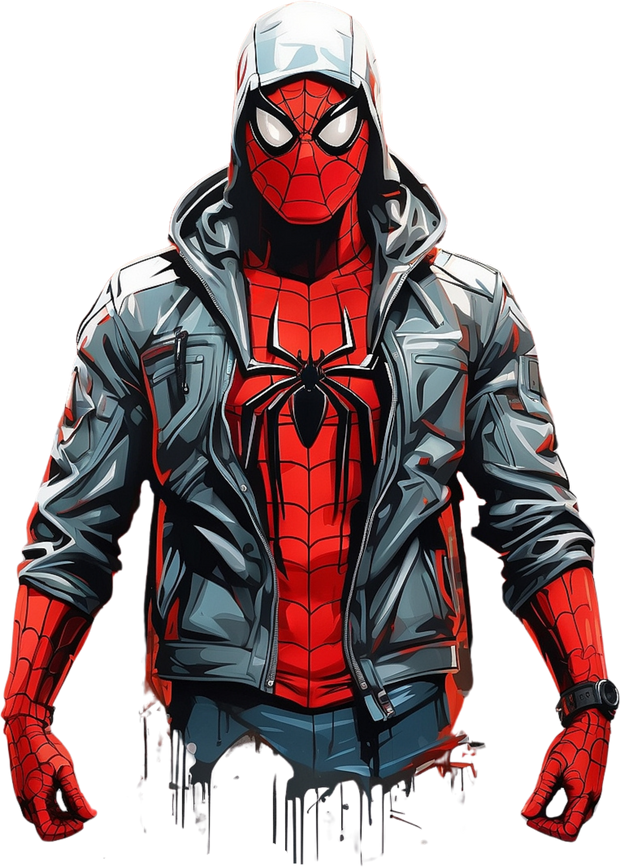 Spiderman in Biker Gear Red and Grey DTF (direct-to-film) Transfer