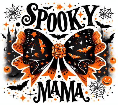 Spooky Mama Bow with Web Orange Halloween DTF (direct-to-film) Transfer