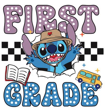 Spotted First Grade with Bus DTF (direct-to-film) Transfer