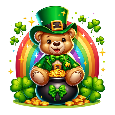 St. Patrick_s Day Bear With Green Bow on Pot DTF (direct-to-film) Transfer