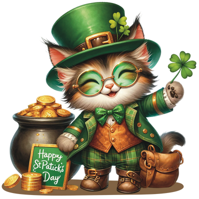 St. Patrick_s Day Cat Holding Clover DTF (direct-to-film) Transfer