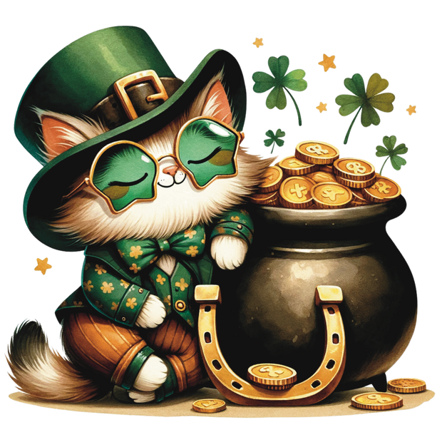 St. Patrick_s Day Kitty & a Pot of Gold DTF (direct-to-film) Transfer