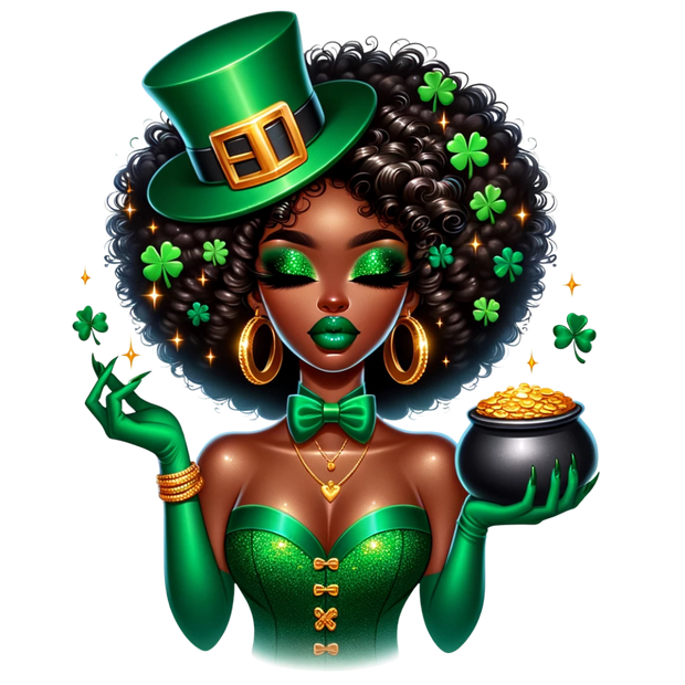 St. Patrick_s Day Lady Holding Pot of Gold DTF (direct-to-film) Transfer