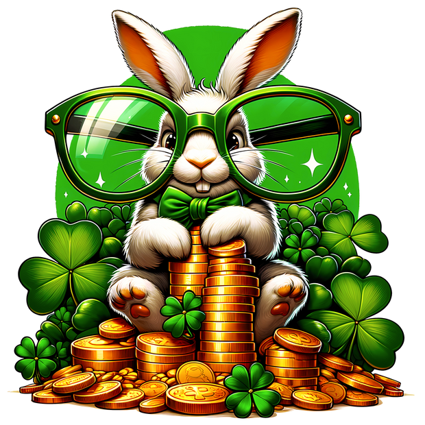 St. Patrick_s Day Rabbit in Big Green Glasses DTF (direct-to-film) Transfer