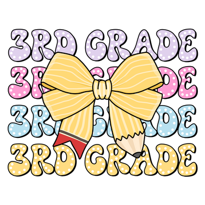 Stacked 3rd Grade With Bow DTF (direct-to-film) Transfer