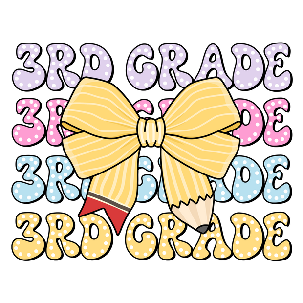 Stacked 3rd Grade With Bow DTF (direct-to-film) Transfer