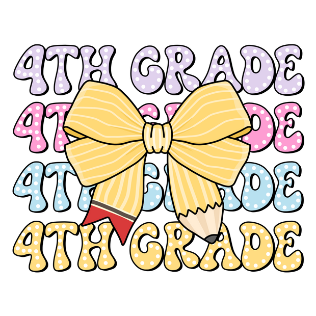 Stacked 4th Grade With Bow DTF (direct-to-film) Transfer