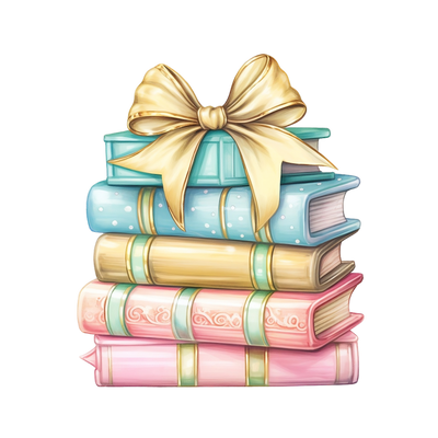 Stacked Pastel Books Topped With Yellow Bow DTF (direct-to-film) Transfer