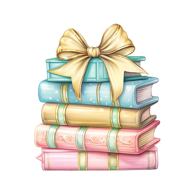 Stacked Pastel Books Topped With Yellow Bow DTF (direct-to-film) Transfer