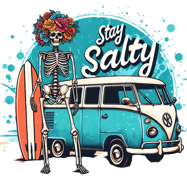 Stay Salty Surfer Skeleton DTF (direct-to-film) Transfer