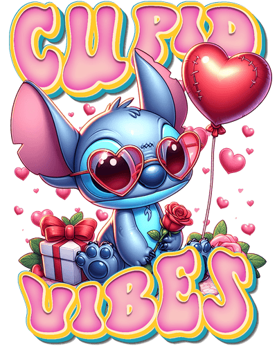 Stitch Cupid Vibes With Balloon DTF (direct-to-film) Transfer