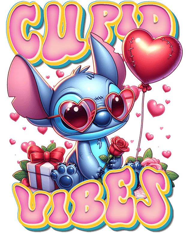 Stitch Cupid Vibes With Balloon DTF (direct-to-film) Transfer