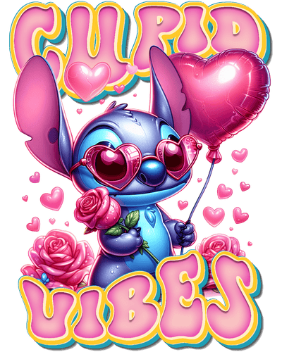 Stitch Cupid Vibes in Pink DTF (direct-to-film) Transfer