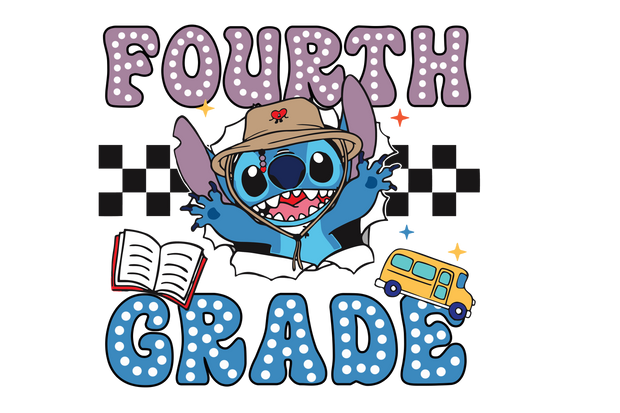 Stitch Fourth Grade Book & Bus DTF (direct-to-film) Transfer