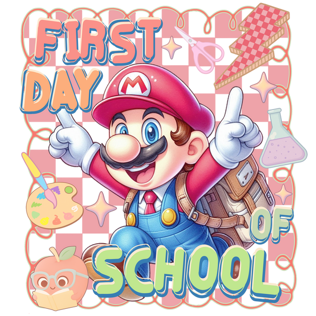 Stoked Mario for School DTF (direct-to-film) Transfer