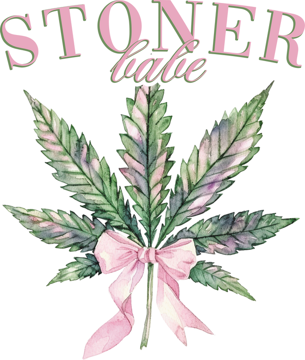 Stoner Babe In Pink Font With Marijuana Leaf DTF (direct to film) Transfer