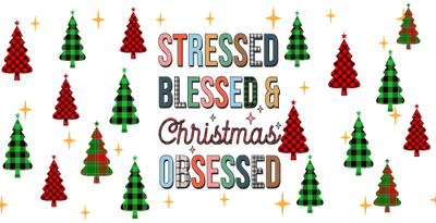 Stressed Blessed christmas Obsessed-Christmas Tree Buffalo Plaid 16oz UV DTF Libby Cup Wrap