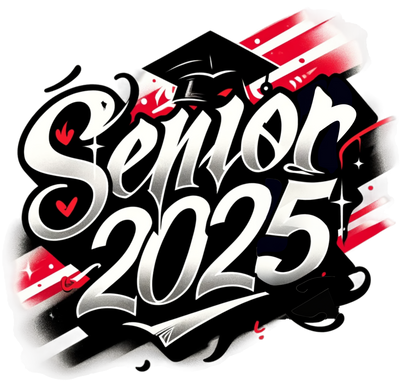 Striped Senior 2025 Airbrushed Red and Black DTF (direct-to-film) Transfer