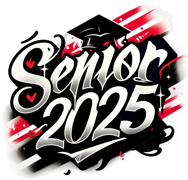 Striped Senior 2025 Airbrushed Red and Black DTF (direct-to-film) Transfer