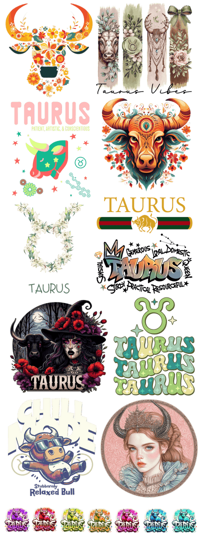 Stubborn Taurus I 60" DTF Ready to Ship Gang Sheet