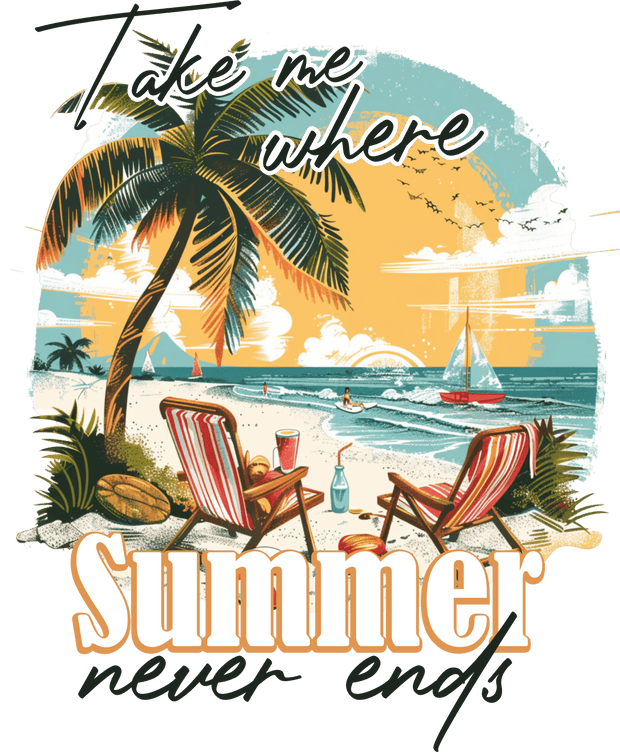 Summer Never Ends Chairs on Beach DTF (direct-to-film) Transfer