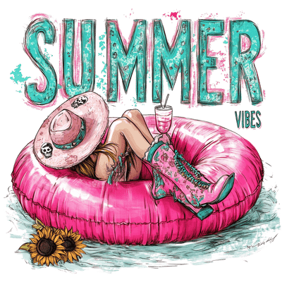 Summer Vibes Cowgirl in Pink DTF (direct-to-film) Transfer