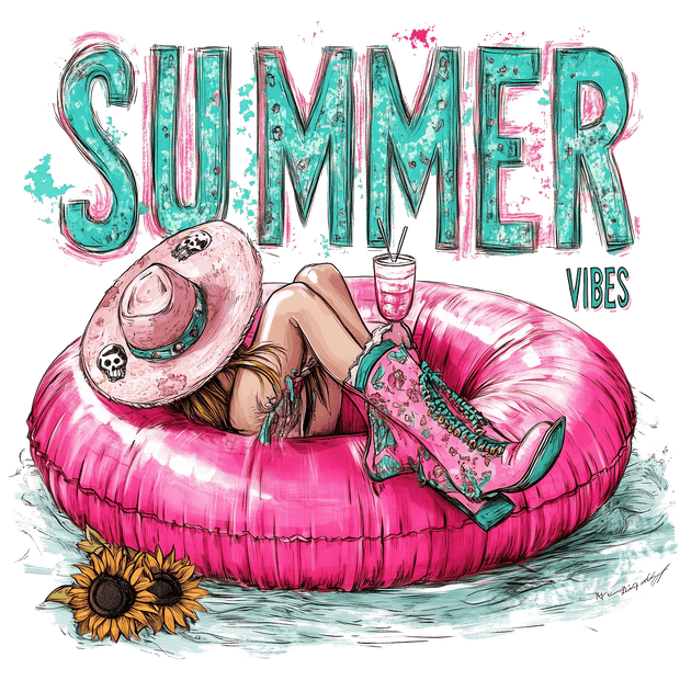 Summer Vibes Cowgirl in Pink DTF (direct-to-film) Transfer