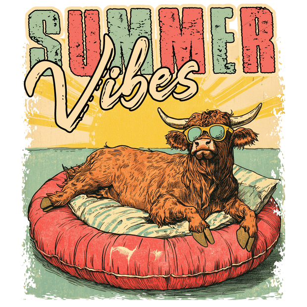 Summer Vibes Cow in Shades DTF (direct-to-film) Transfer