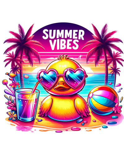 Summer Vibes Ducky on Beach DTF (direct-to-film) Transfer