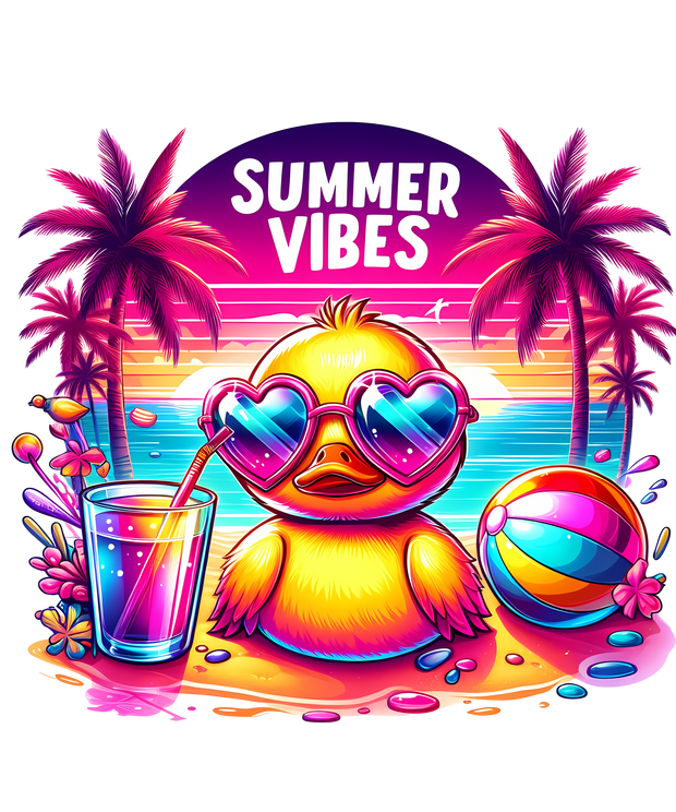 Summer Vibes Ducky on Beach DTF (direct-to-film) Transfer