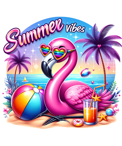 Summer Vibes Flamingo on the Beach DTF (direct-to-film) Transfer
