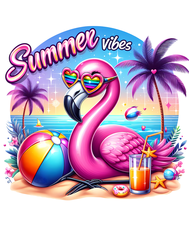 Summer Vibes Flamingo on the Beach DTF (direct-to-film) Transfer