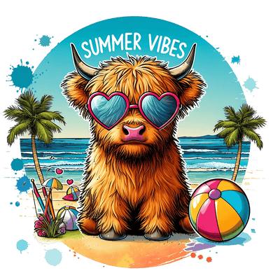 Summer Vibes Highland Cow DTF (direct-to-film) Transfer