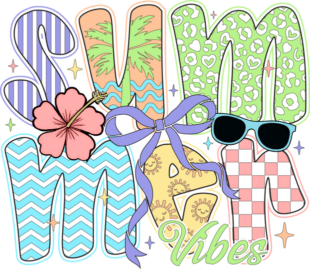 Summer Vibes Mixed Patterns DTF (direct-to-film) Transfer