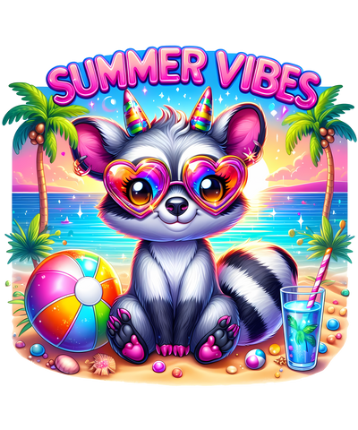 Summer Vibes Raccoon in Shades DTF (direct-to-film) Transfer
