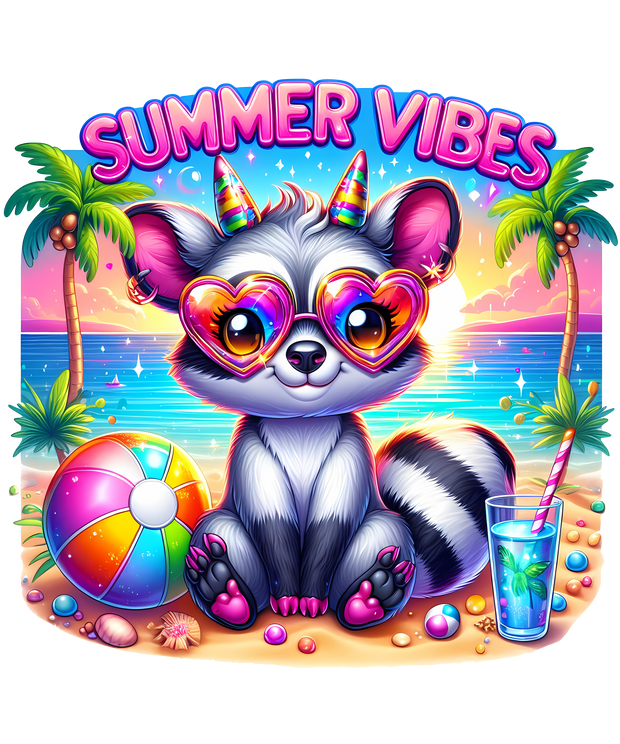 Summer Vibes Raccoon in Shades DTF (direct-to-film) Transfer