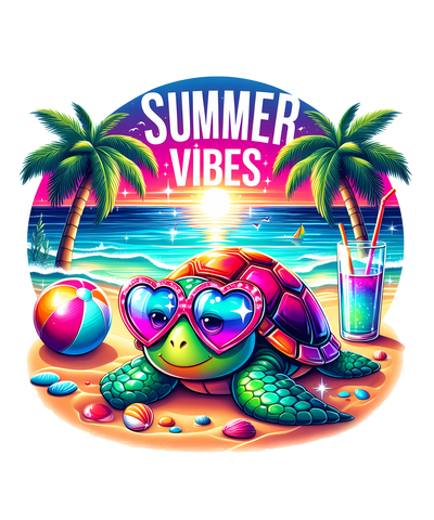 Summer Vibes Sea Turtle in Shades DTF (direct-to-film) Transfer